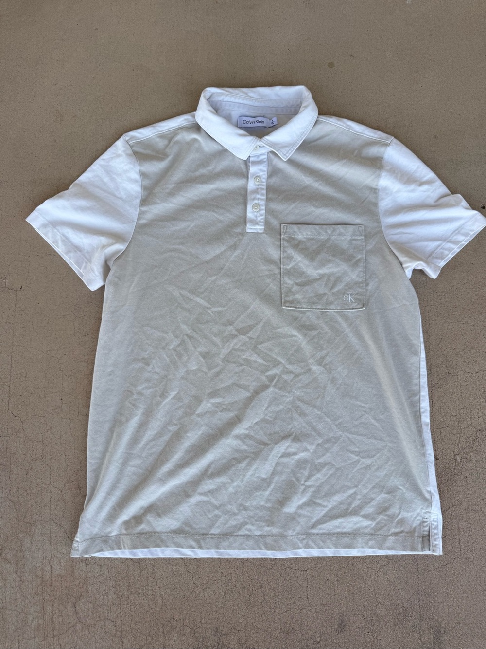 Calvin Klein Colorblock Pocket Polo Shirt White Beige Medium